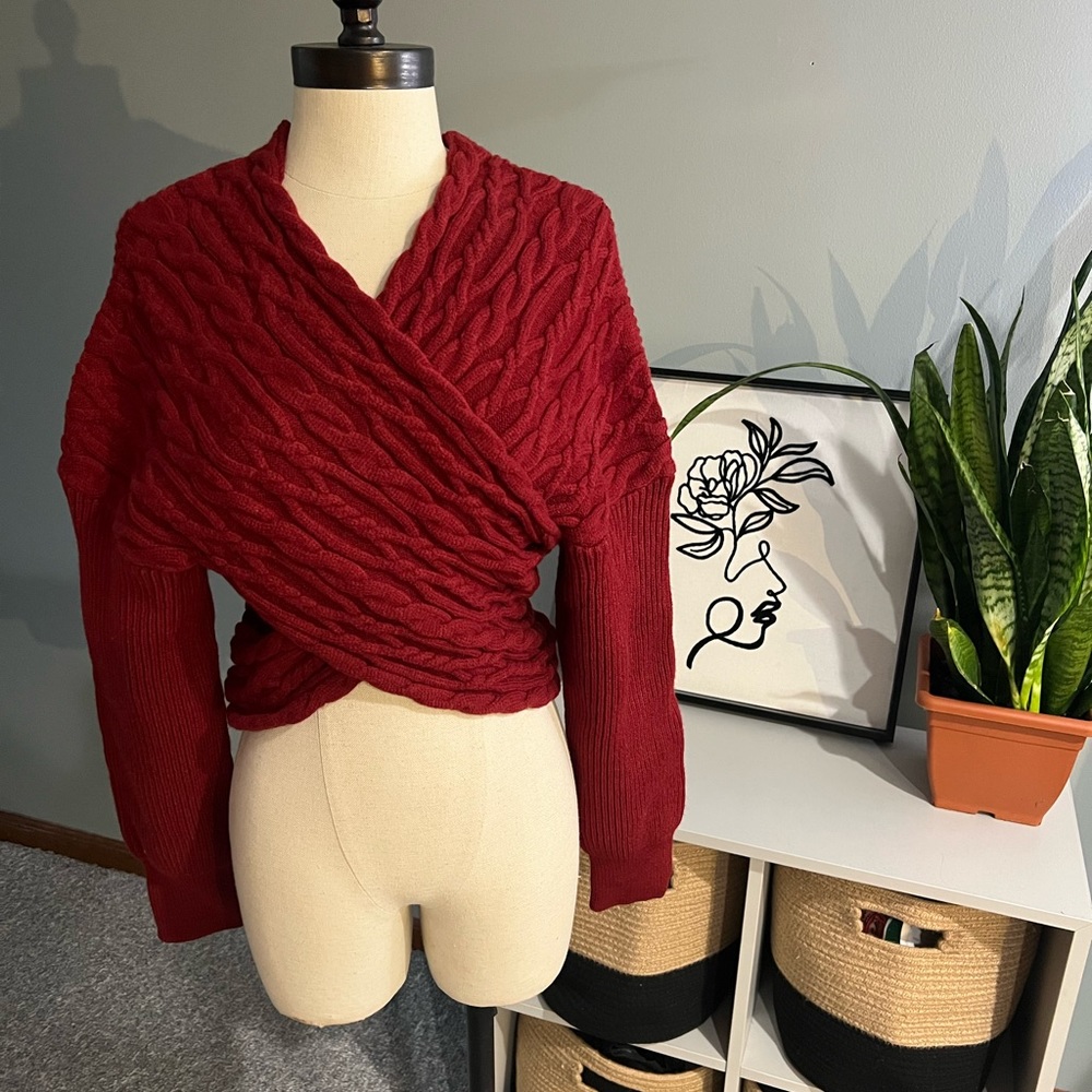 Chicwish crisscross braid texture knit crop red sweater